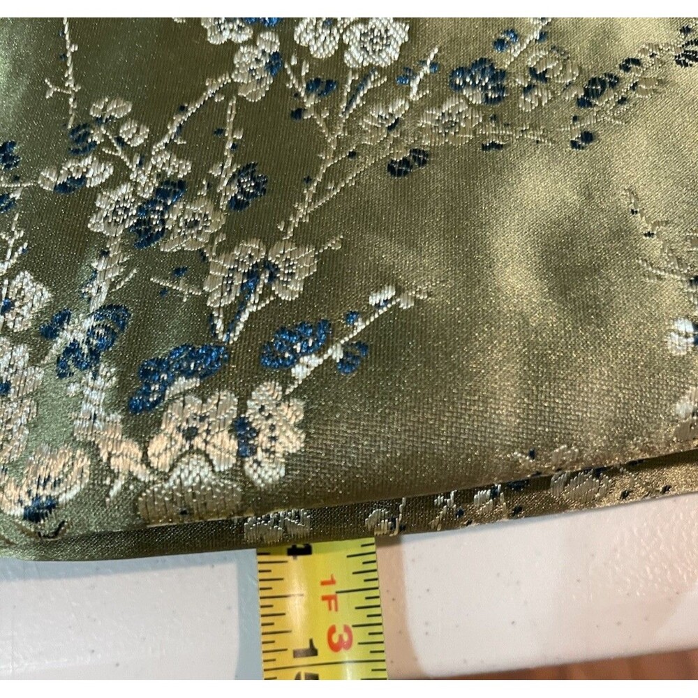 Asian Inspired Green Floral Handbag Brown Bamboo Handles - Picture 14 of 15